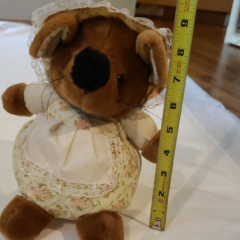 Vtg Country Mouse with Floral Dress Plush Stuffed Animal